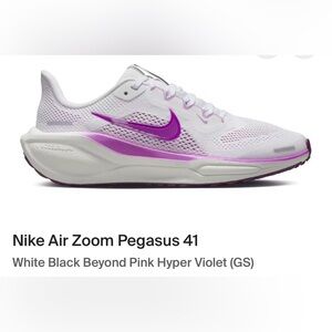 Nike Air Zoom Pegasus 41 White Hyper Violet Big Kids 5Y